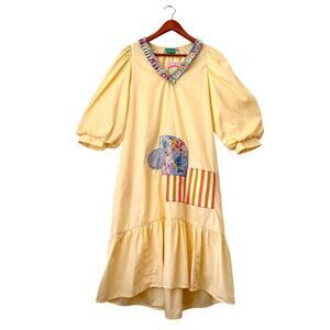 Chloe Cox Upcycled Handmade OOAK Buttercream Yellow Puff Sleeve Dress Size Small